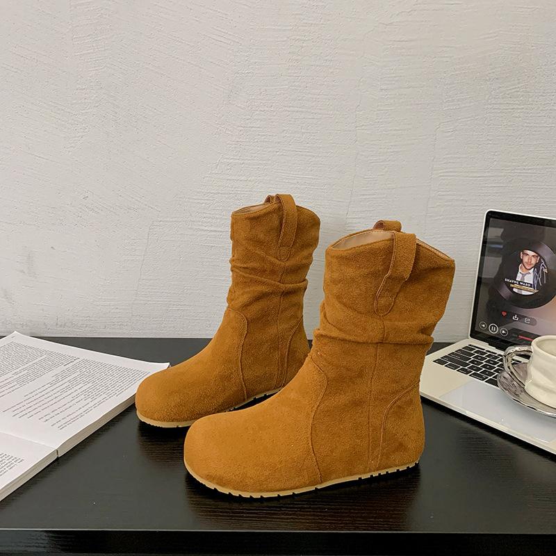 

Queen Fan Retro Flat Bottom Inner Height Increasing Versatile Short Boots Women s Summer 2025 New Skinny Western Pile Boots 40 зерна