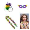 3Pcs Mardi Gras Costume Tricolor Eyemask Neckerchief Feathers Headband for Event and Party Favors Carnival Party Supply