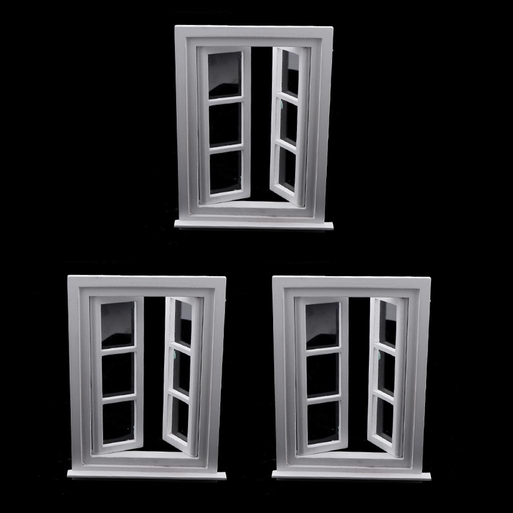 Handmade Wood Window Furnishings for Doll Room/ Bedroom/ Dining Room, 3pcs Set