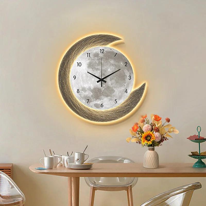 

16in Home Quality Wall Clock Dining Room Living Moon The Earth Modelling LED Light Silent Movement Bedroom Clock Wall Decoration (gold,16 inch) золотой