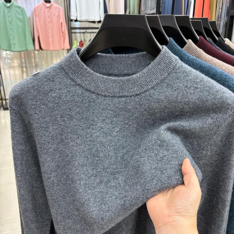 Men's 100% Pure Merino Wool Sweater - Solid Color Half-High Neck for Autumn/Winter 2025