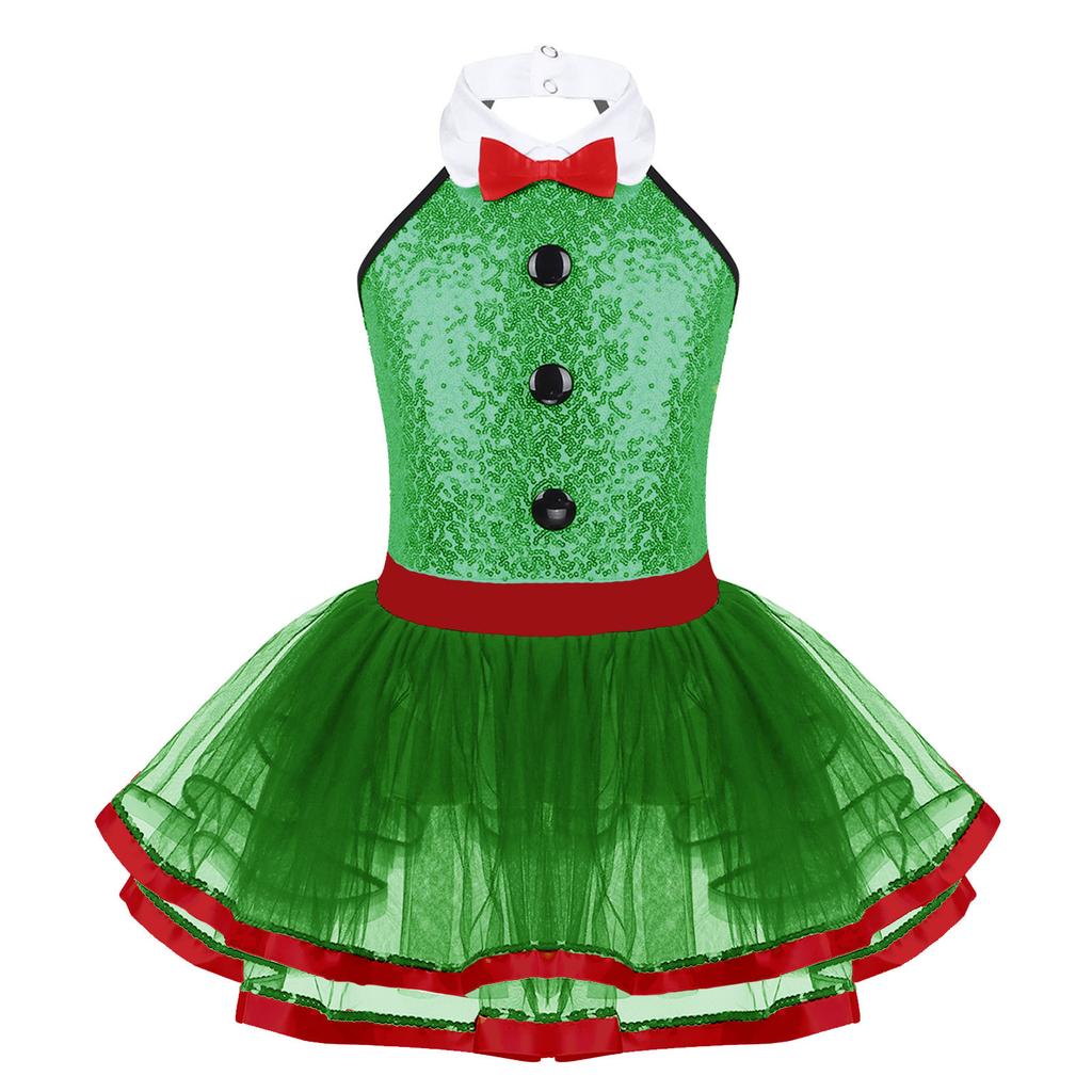 Mädchen Ärmellos Glänzend Pailletten Zierknöpfe Ballett Tanz Gymnastik Turnanzug Mesh Tutu Kleid Moderner Tanz