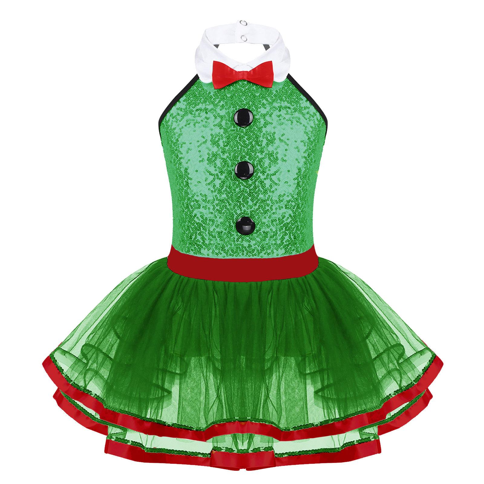 

Girls Sleeveless Shiny Sequins Decorative Buttons Ballet Dance Gymnastics Leotard Mesh Tutu Dress Modern Dance 13-14 Years