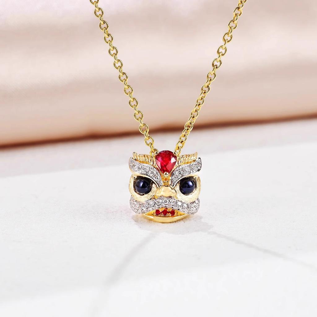 Guochao Schmuck Löwentanz Set Schwerindustrie Leichter Luxus Ring Löwe zum Laufen Farbe Schatz Armband Ohrringe Anhänger Halskette