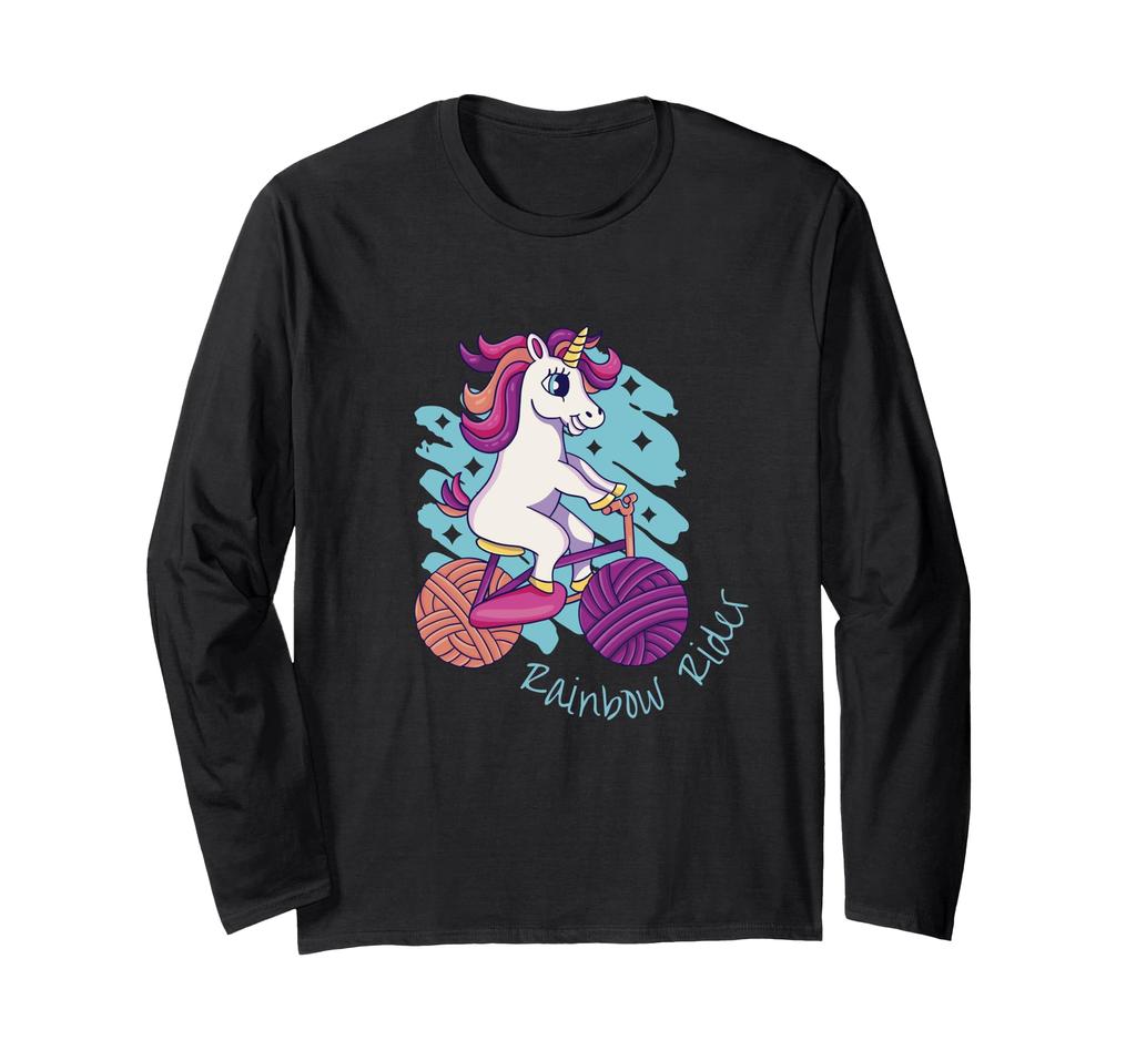 Rainbow Unicorn Bicycle Rainbow Rider Friends Motif Long-Sleeve T-Shirt