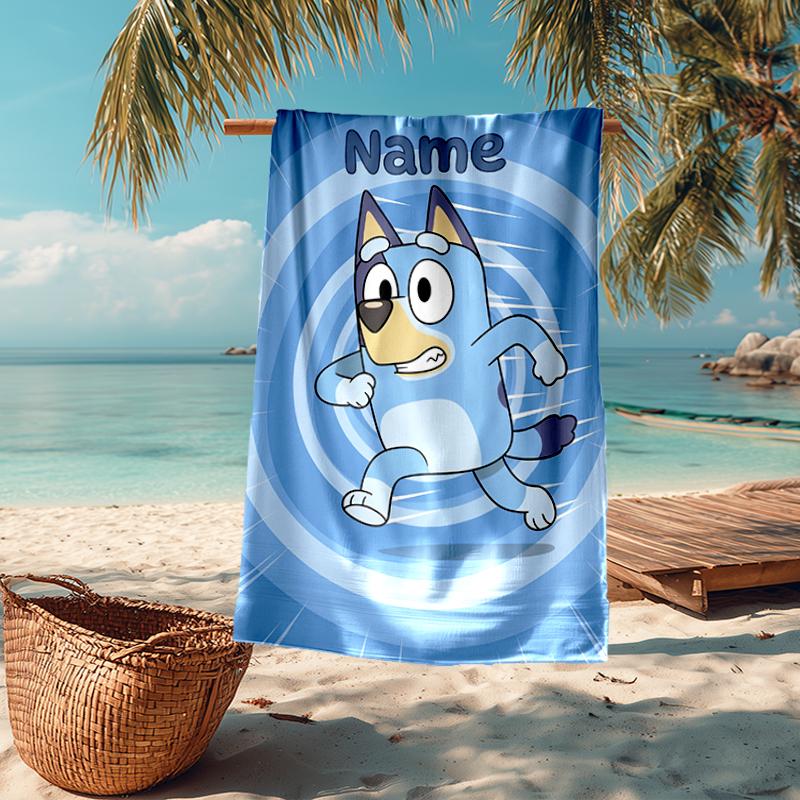 Custom Name Ultra-Soft Beach Towel with Bluey Theme,Ideal for Pool - Camping, Diving - Perfect Travel Essential, Vibrant Beach Towel.