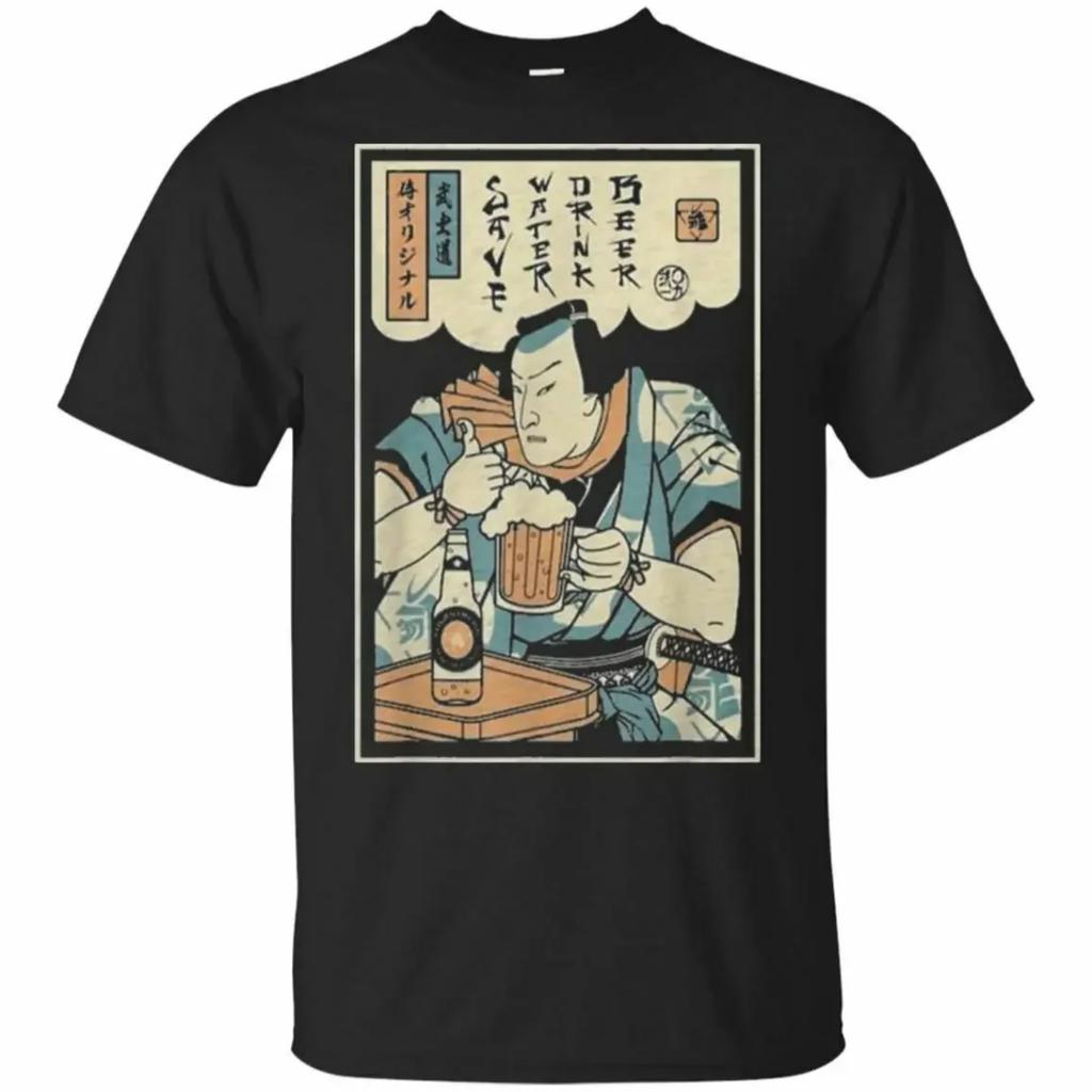 Drinking Beer Samurai Ukiyoe T Shirt New 100% Cotton Short Sleeve O-Neck T-shirt Casual Mens Top Harajuku Streetwear