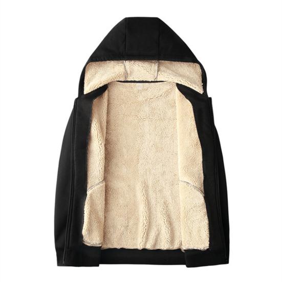 Kardigan Bluza Męska Jesień Zima Jednolity Kolor Podszewka Polarowa Kaptur Kurtka Streetwear Długi Rękaw Kieszenie ze Sznurkiem Zapięcie na Zamek