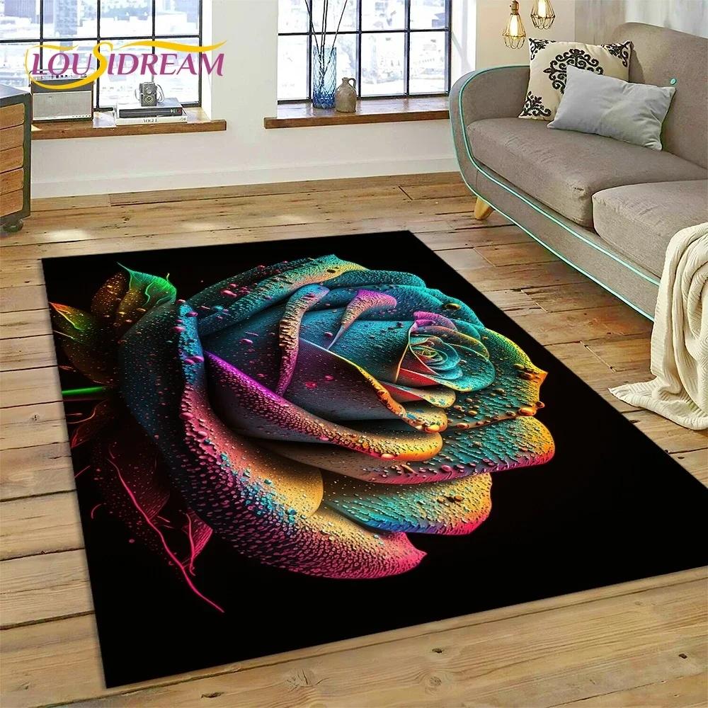 Gül Çiçekleri İskandinav Aşk Romantik Halı Kilim Yatak Odası Oturma Odası Ev Kanepe Dekorasyonu, Çocuk Oyunu Büyük Dekor Yer Paspası