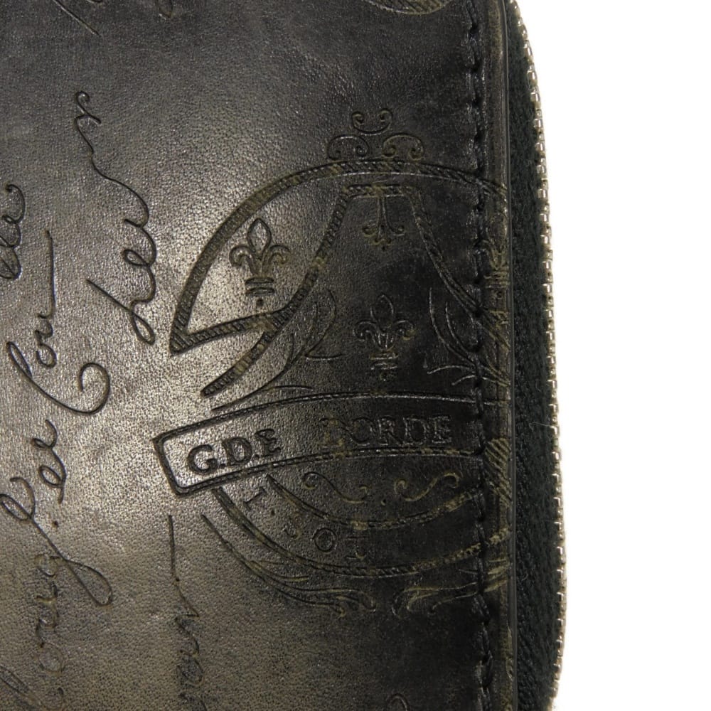 Used Wapa Money Purse 11828 7943 New Logo Scritto Leather Zip Around Nero Current Calligraphy Nero Grigio Men's from