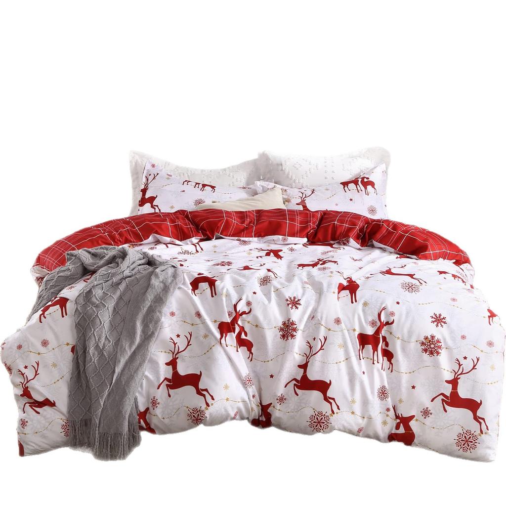 Christmas Day Large Print Quilt Cover Soft Three-Piece Bedding Kit