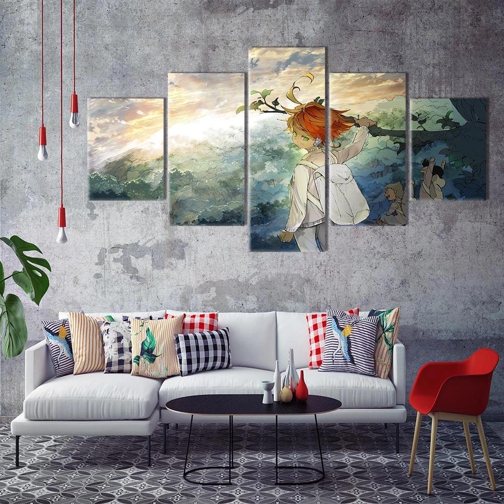 Canvas Anime Characters Painting 5 Pieces The Promised Neverland Posters Modern Home Decor Wall Picture Living Room No Frame Art
