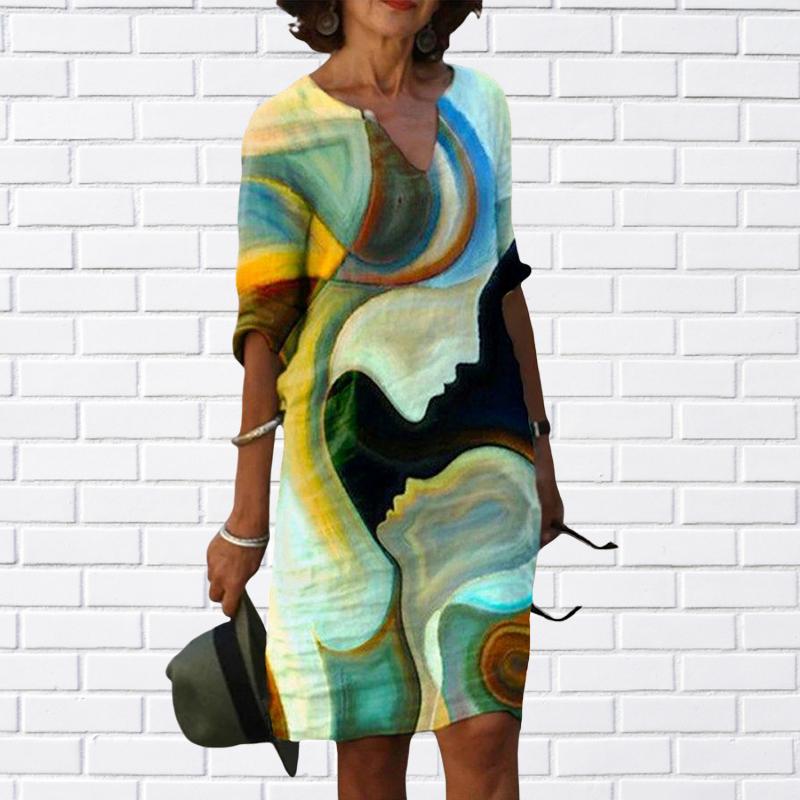 Half Sleeve Yellow Flower Printed Dress 