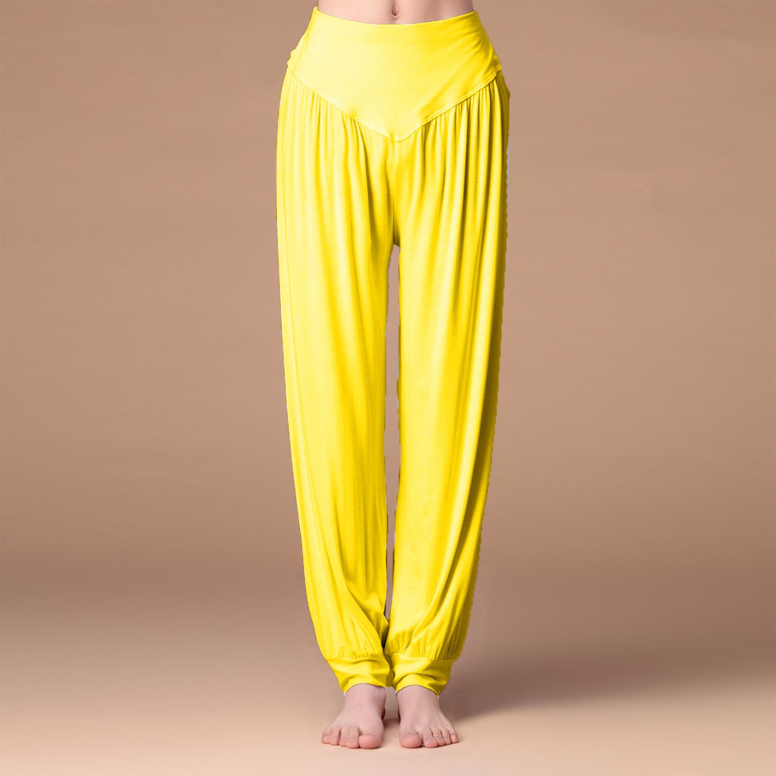 

Женские брюки для йоги, брюки для практики современных танцев с высокой талией, брюки для тайцзи XL жёлтый