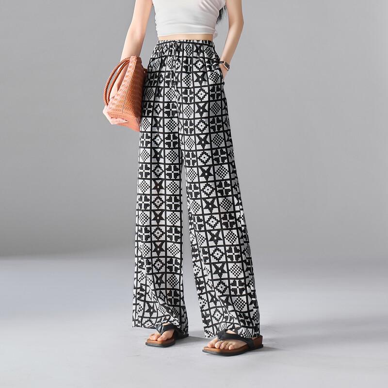 SOFSIL Women s 100% Silk Printed Wide-Leg Pants 27/M