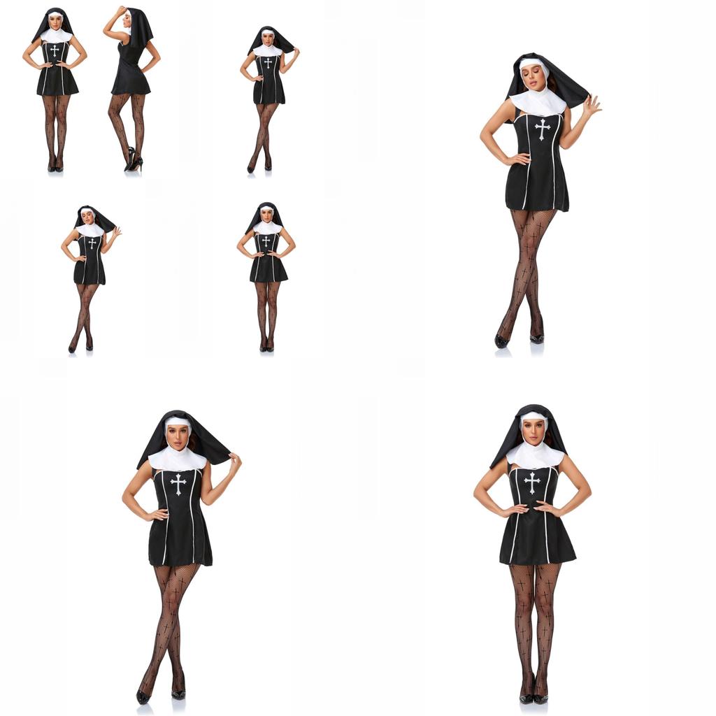 Nun Religieuse Halloween Cosplay Dress With Cotton Blend Material For Costume Parties