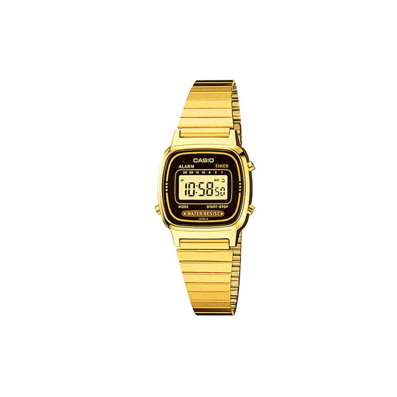 

Casio YOUTH series - small metal squares, classic squares, retro small gold nuggets, LCD display, waterproof, quartz movement, stainless LA670WGA-1D чорний