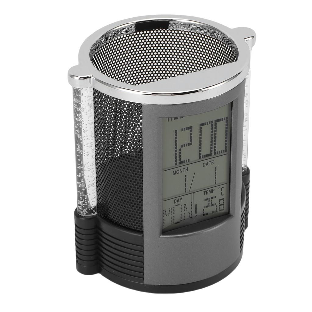 Electronic Clock Pen Holder Multifunctional Colorful Lighting Design Desk Clock Calendar Mesh Stationery Organizer
