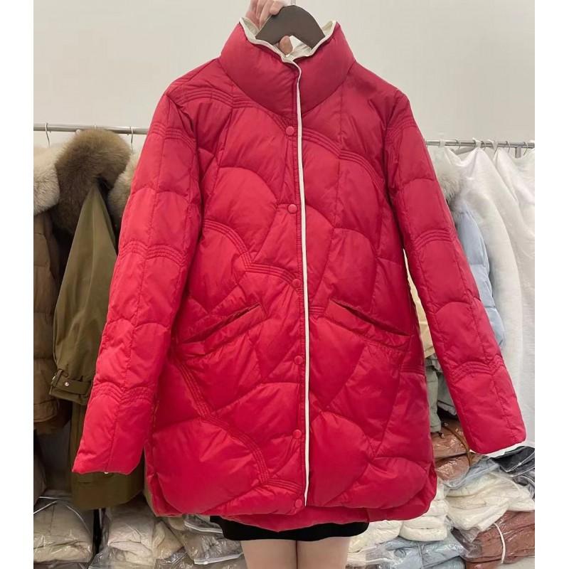 Womens Mid-Length Down Coat With Stand Collar White Duck Warm Fashion Outerwear