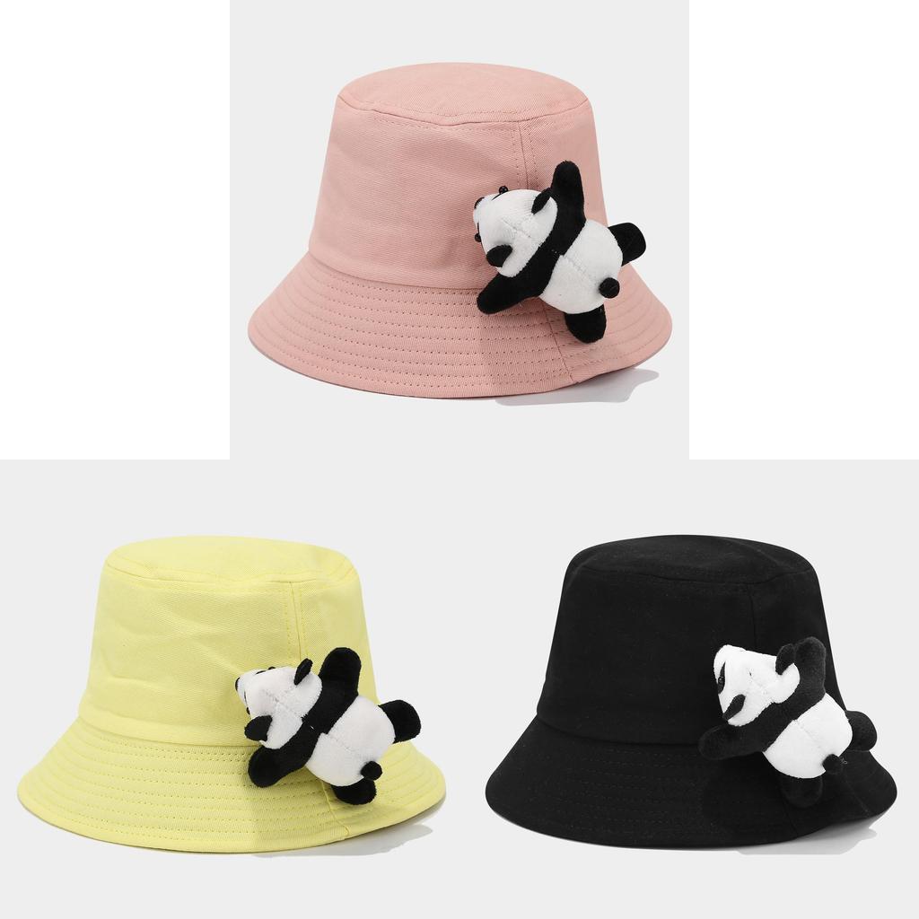 Childrens Cotton Sun Hat With Plush Panda Decoration For Summer Outdoor Play