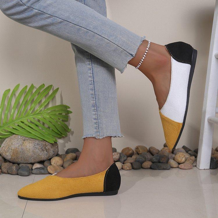 Women's Solid Color Large Size Slip-on Pointed Toe Color Matching Flat Bottom Shallow Mouth Comfortable Casual Shoes