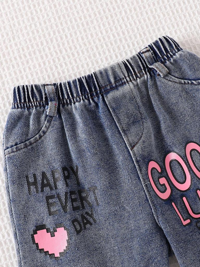 Trendy Girls' Pink Striped Shirt & Ripped Jeans Casual Set