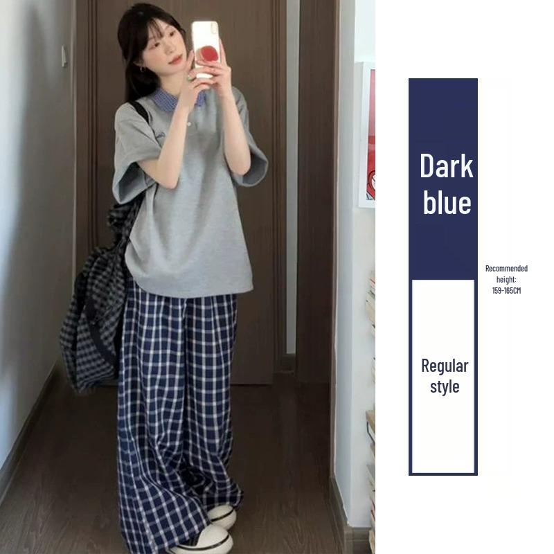 Luosi Plaid Wide-Leg Pants: Retro, Loose-Fit, Versatile Women's Style for 2025