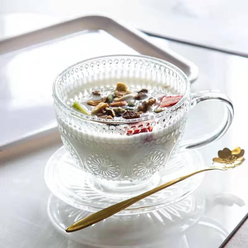Embossed Cup Breakfast Retro Glass