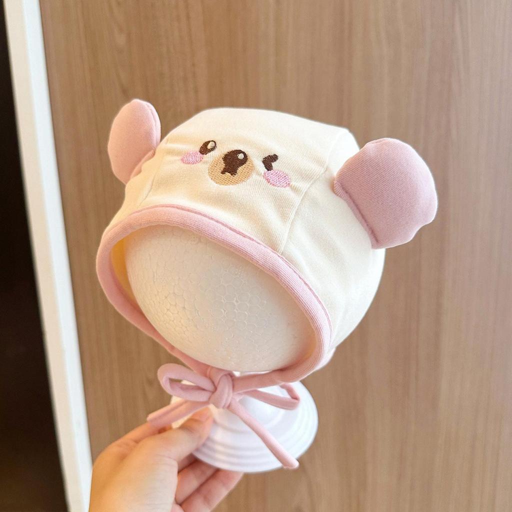 Cartoon Bear Baby Hat Autumn Winter Warm Cotton Infant Ear Protection Cap Solid Color Windproof Toddler Beanies Hat Bonnet