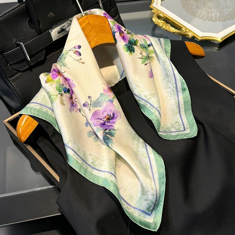 New 100% Natural Real Silk Scarf Women Bandana Square Scarves Wrap Kerchief Mulberry Spring Fashion Luxury High Quality Hijab