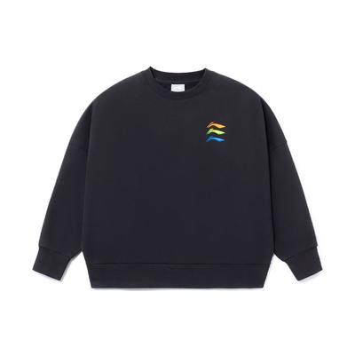 Li Ning Sports Lifestyle Series Logo Embroidered Fleece Loose Round Neck Pullover Sweatshirt Women Sweatshirt Black AWDRF42-2