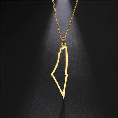 Israel Map Pendant Necklace for Women Men Stainless Steel Gold Color Neck Chains Country Geography Jewelry Wholesale