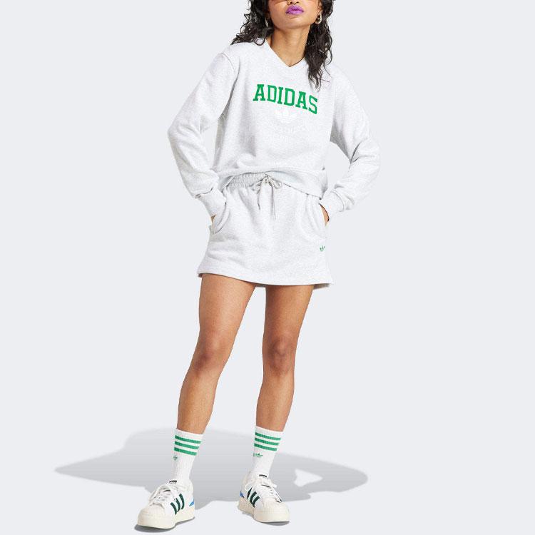 Adidas Originals Alphabet Logo Besticktes V-Ausschnitt Langarm-Sweatshirt Damen Tops Hellgrau II5612
