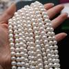 1String, White Natural Freshwater Pearls, Boho Handmade Round Pearl Beads for Jewelry Making DIY Necklaces Crafts (Beads 8-9mm, Length 36cm)