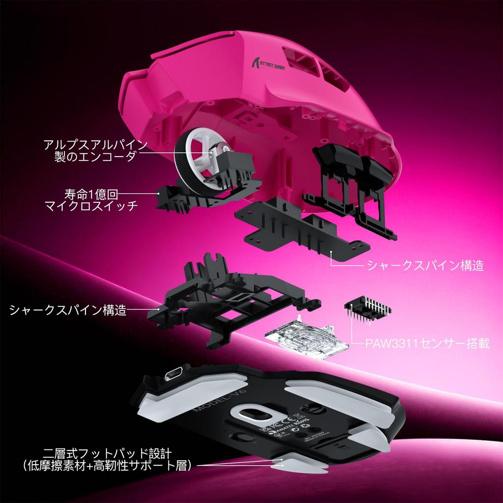 MAMBASNAKE X ATTACK SHARK V6 Gaming Connection PAW3311 Optical Adjustable DPI Up To RGB Magnetic Charging Dock 100 Million Shift Ergonomic 1000Hz