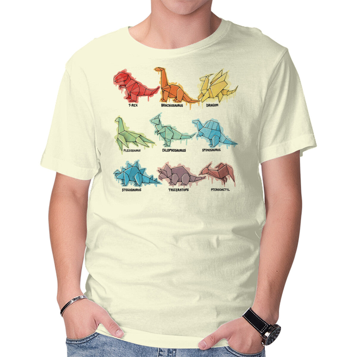 Unisex Crew Neck T-Shirt Origami Saurs Graphic Short Sleeve Casual Tee L