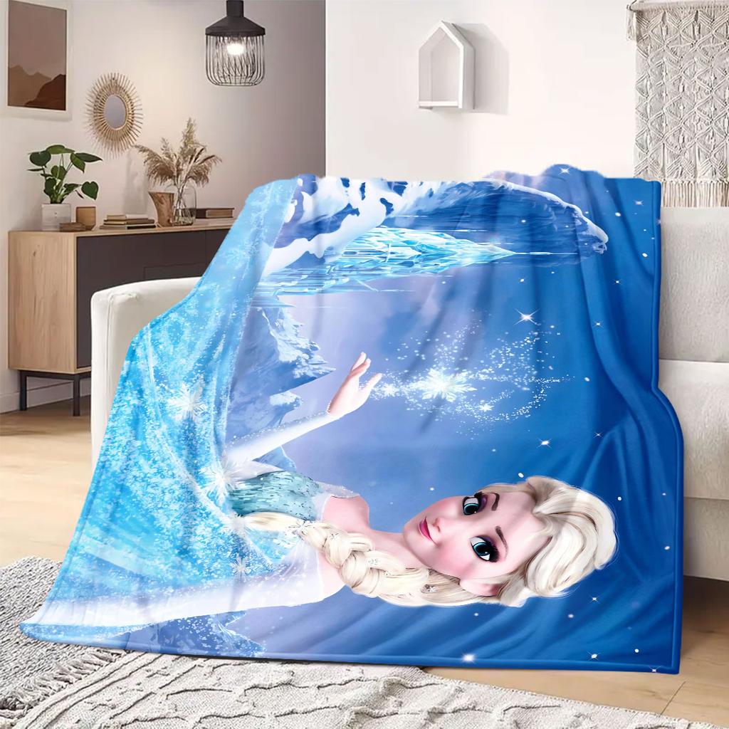 Frozen Cartoon Print Flannel Blanket for Bedrooms Chairs Picnics Travel Sofas Beds Home Decor Extra Large Gift for Kids