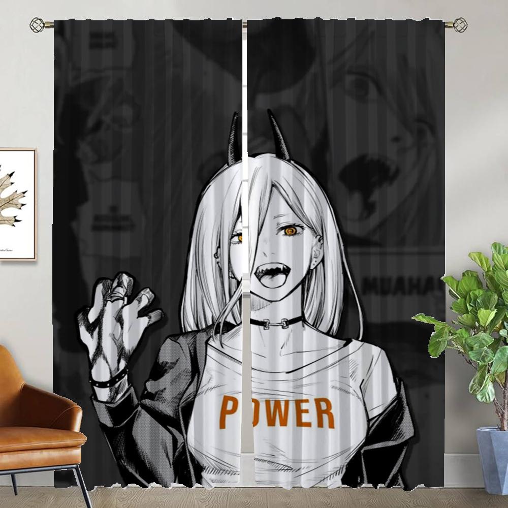 Halloween Dekoration Chainsaw Man Vorhänge Kinderzimmer Küchenvorhänge 2 Stück Fenstervorhang Raumteiler Tüll für Schlafzimmer Panel