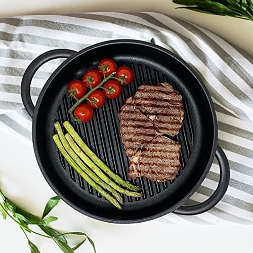 Poêle grill - joeji's kitchen - 27 cm - fonte striée - résistante aux températures extrêmes - tous feux