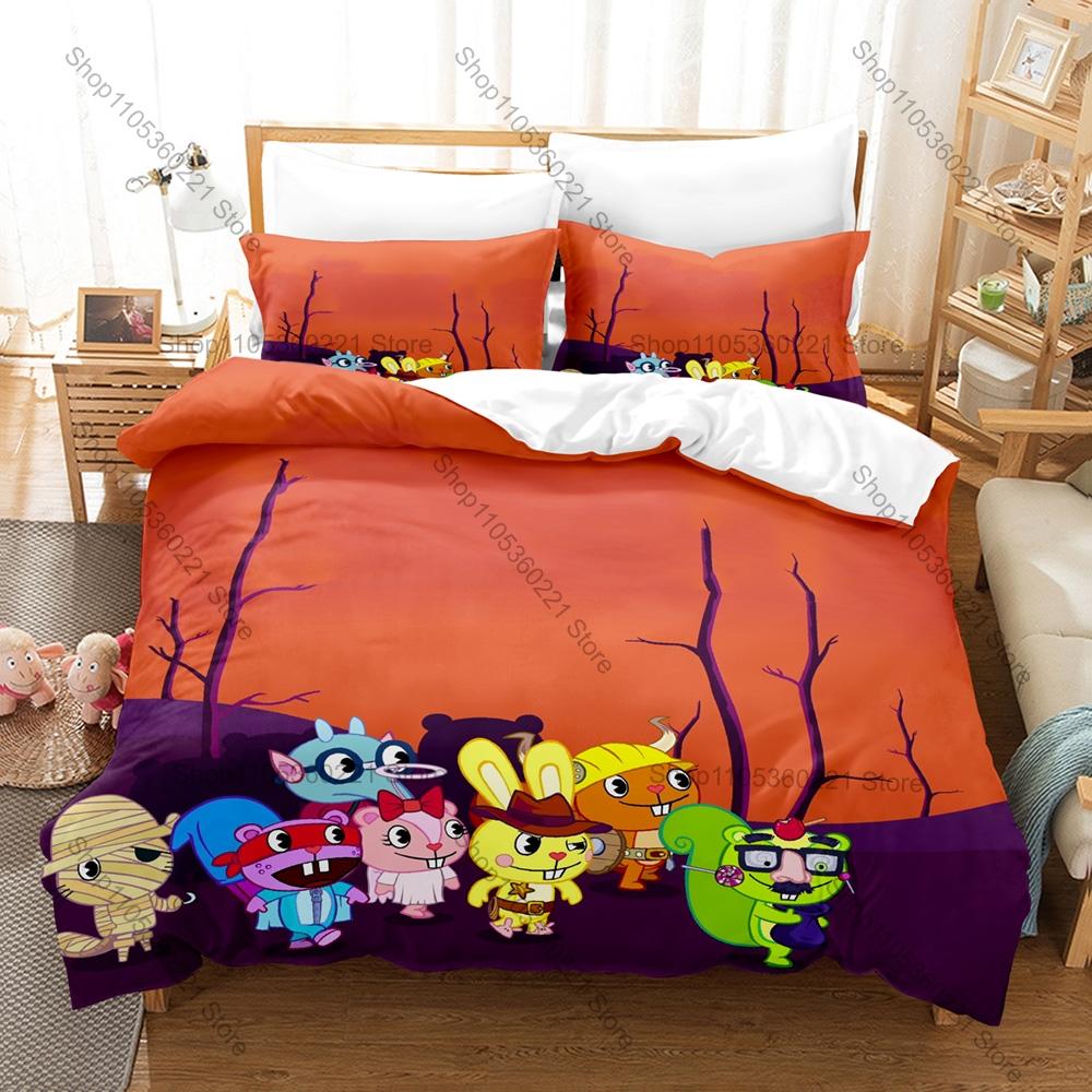 Happy Tree Friends Bedding Set 3PCS Cartoon Kpop Printed Duvet Cover Pillowcase Bedroom Decor Twin Full Queen King Size 2026
