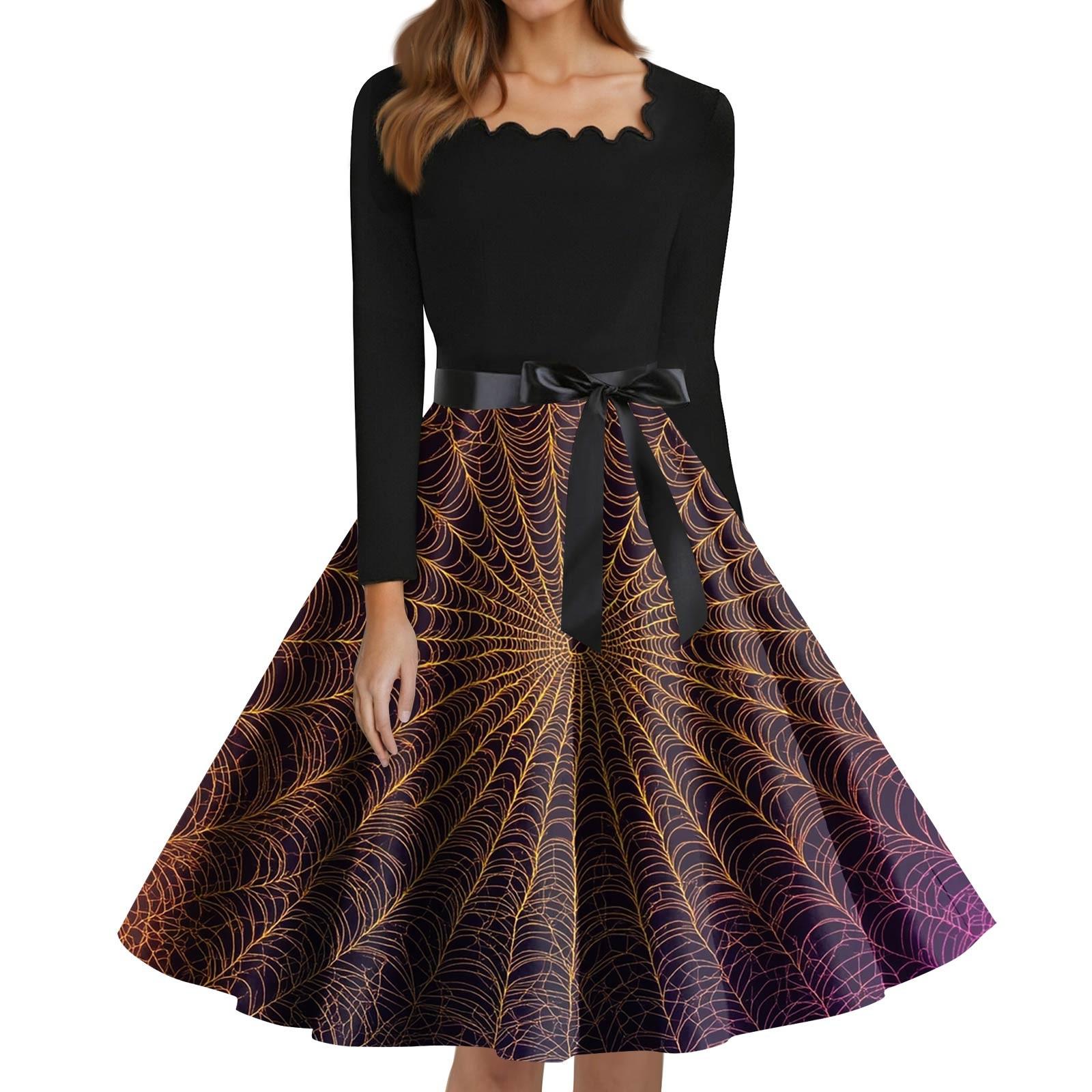 

Женские модные платья с квадратным вырезом, повседневные, приталенные, с принтом на Хэллоуин, с длинным рукавом XL жёлтый