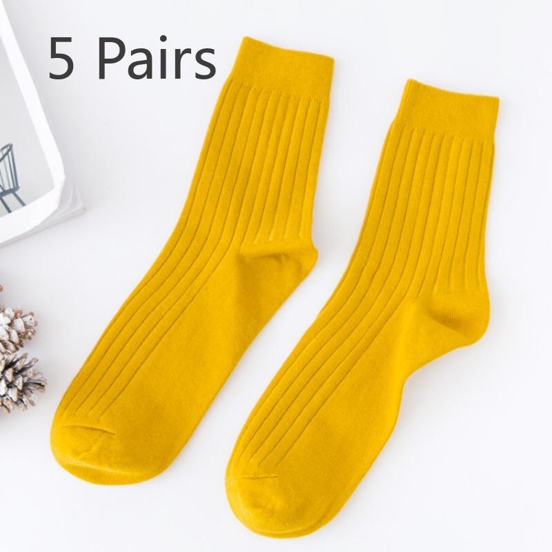 

5 пар новых мужских коммерческих однотонных впитывающих пот носков-труб 5 Pairs жёлтый