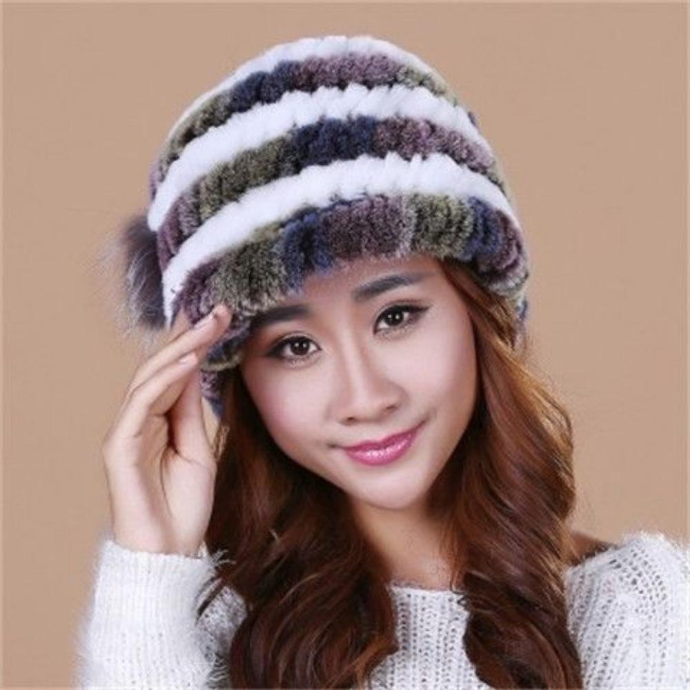 Autumn and Winter Rex Rabbit Fur Duckbill Hat with Rose Side Flower Women's Fox Fur Hat Knitted Warm Thick Fashion Hat with Brim