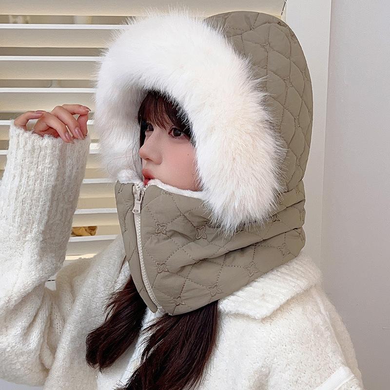 Plush Lei Feng Hat Women'S Winter Plush Thickened Thermal Cotton Hat Scarf Integrated Cycling Artifact Windproof Ear Hat