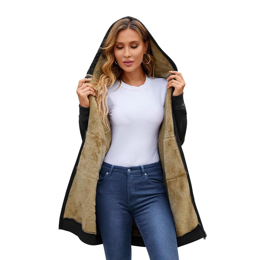 2025 Women's Thickened Zipper Hoodie with Logo Print - European & American Autumn/Winter Casual
