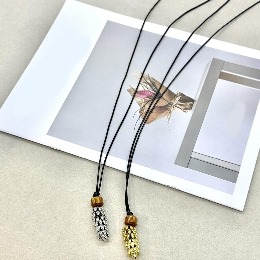 Unique Pinecone Design Necklace Delicate Alloy Charm On Strong Black PU Rope Perfect Present Gift Giving