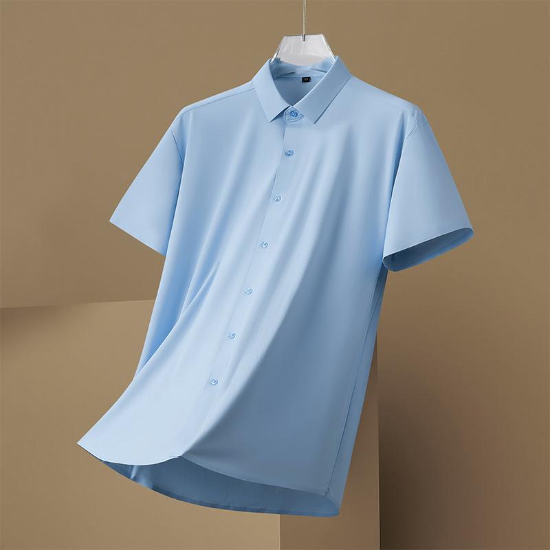 Fat Guy Plus Size Men's Summer New Short-sleeved Shirt, Fat Guy Plus Fat Plus Solid Color Elastic Ice Silk Casual Shirt