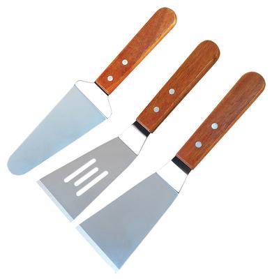 Nerezové škrabky Nepřilnavá kuchyňská grilovací škrabka Odolná dřevěná rukojeť BBQ obracečka Nástroje na pečení hamburgerů a pizzy