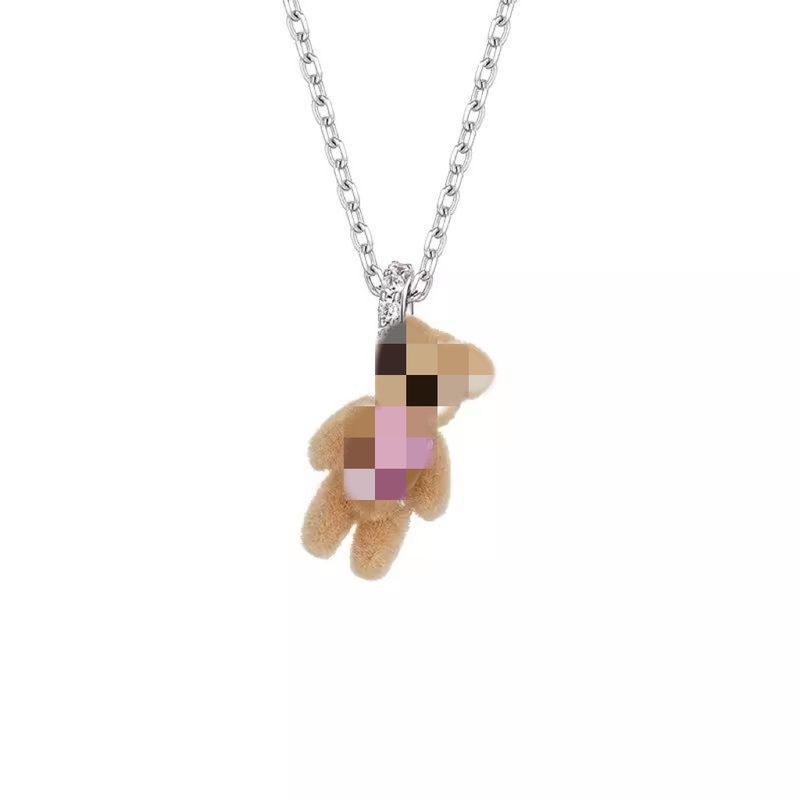 

Mini Flocking Bear Gem Necklace Niche Style Cute Sense Ornament Star Internet Celebrity Same Type Cute Style Accessories Pink gem (alloy chain)