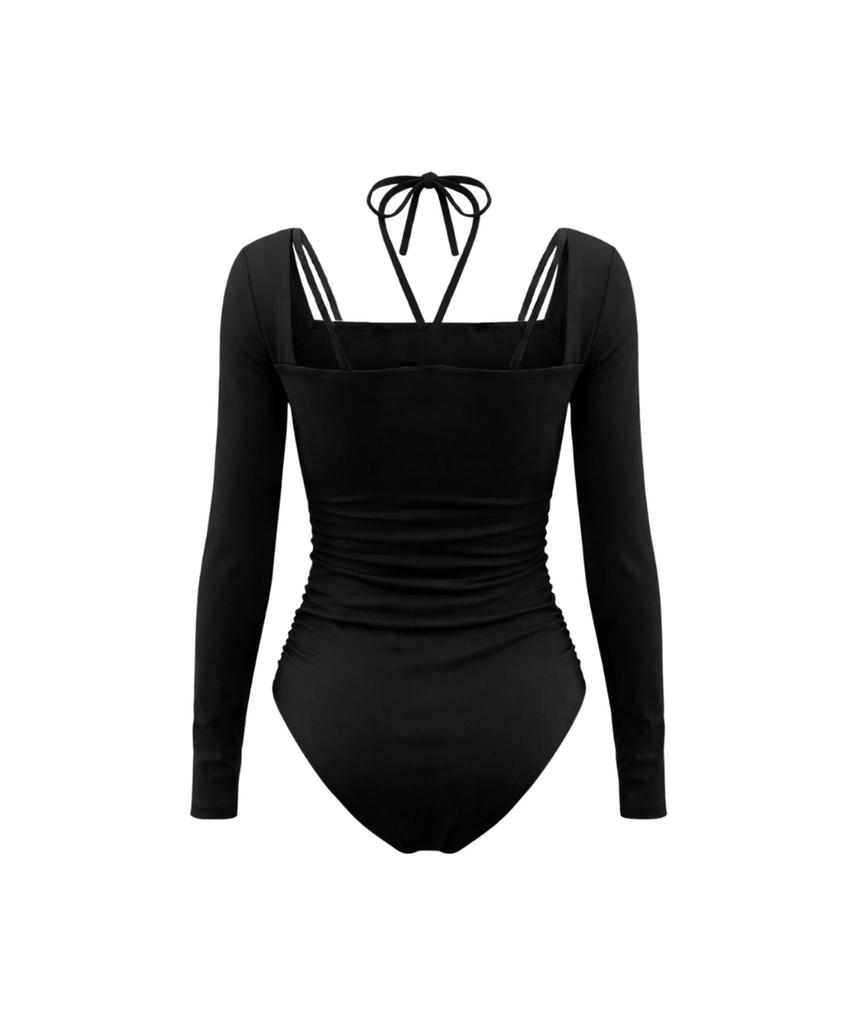VIKINI VENDER (Bardot X Vikiven) Saint-Tropez Long Sleeve Shirred Monokini - Black